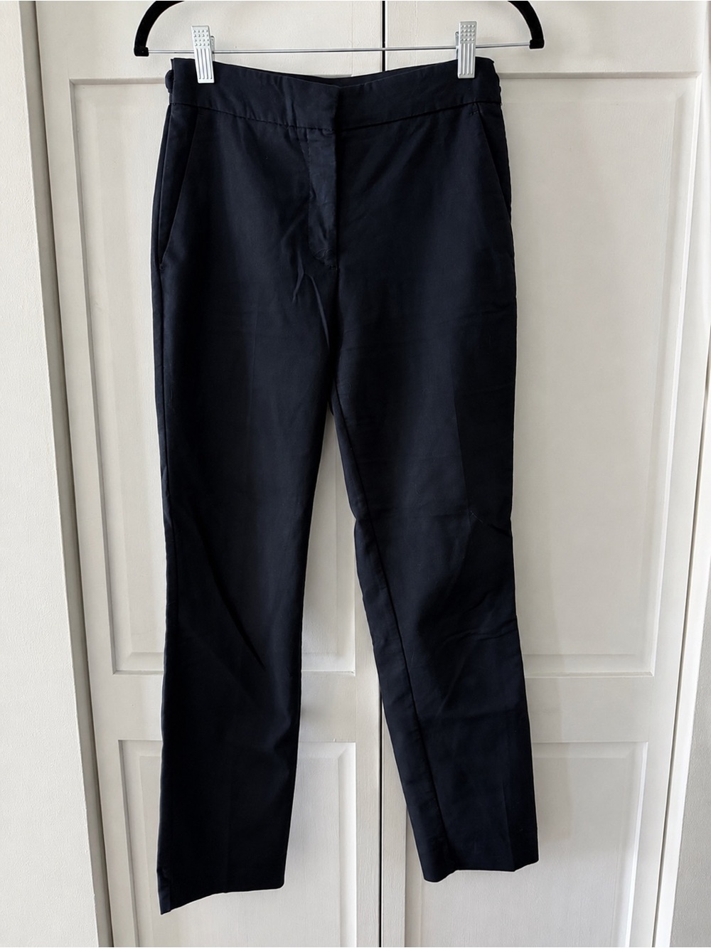 Zara Navy Tailored Trousers - Size S with Elastic Waist Straight Leg
